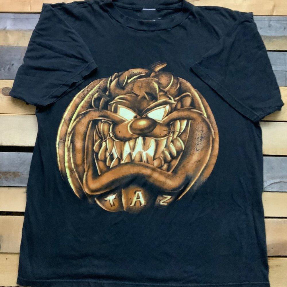 90S Looney Tunes Taz Pumpkin Halloween Black T Shirt 1997 Tee
